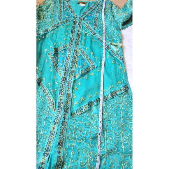 Pakistani Indian Shalwar Kameez Embroidered Teal & Gold Sz S - Picture 10 of 15